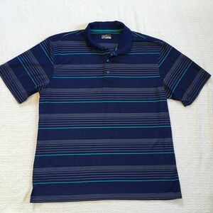 Grand Slam Performance Mens XXL Navy Blue Stripe Golf Polo‎ Shirt